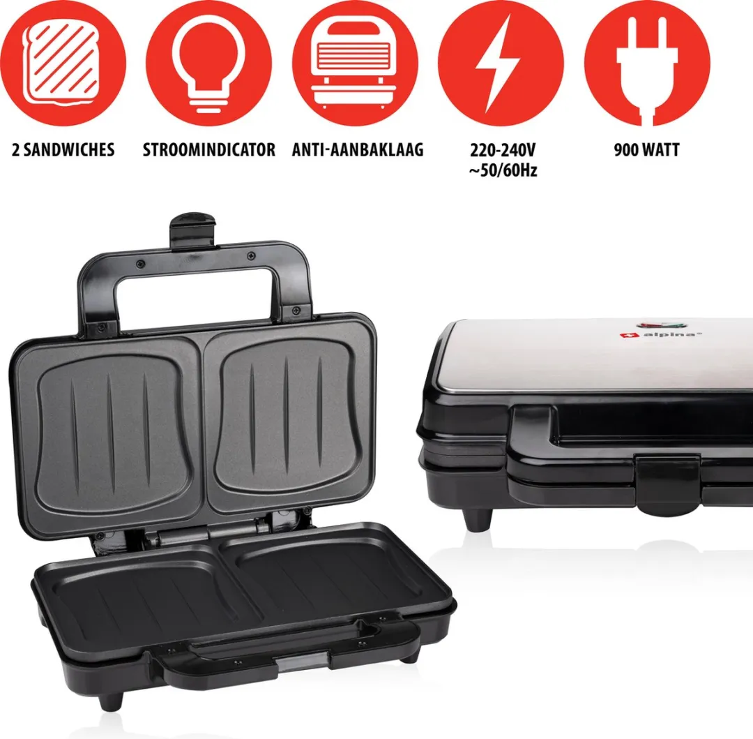 Alpina Tosti-Apparaat XL 900W - Zwart/RVS