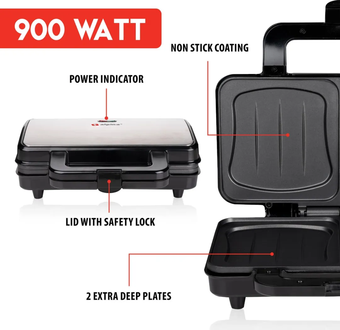 Alpina Tosti-Apparaat XL 900W - Zwart/RVS