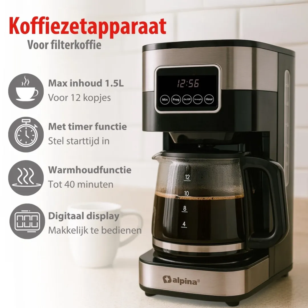 Alpina MEALEL7090/001 Filterkoffiezetapparaat - 12 Kopjes 1.5L - Zwart