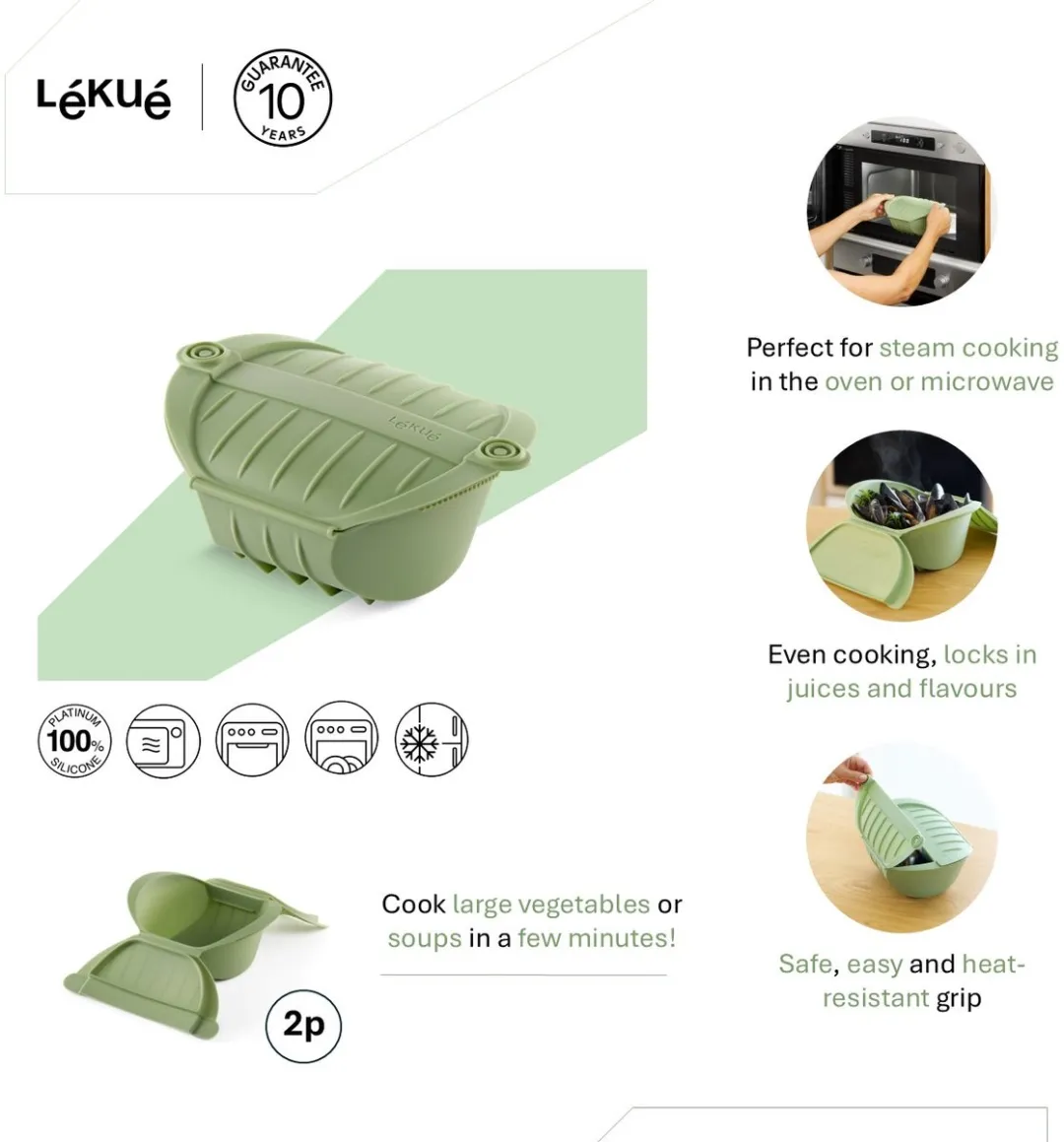 Lékué Stoomkoker 890666 - 2 Personen - Green