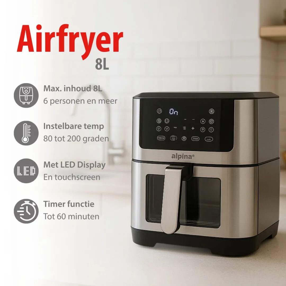 Alpina Airfryer XXL 8L - Zilver