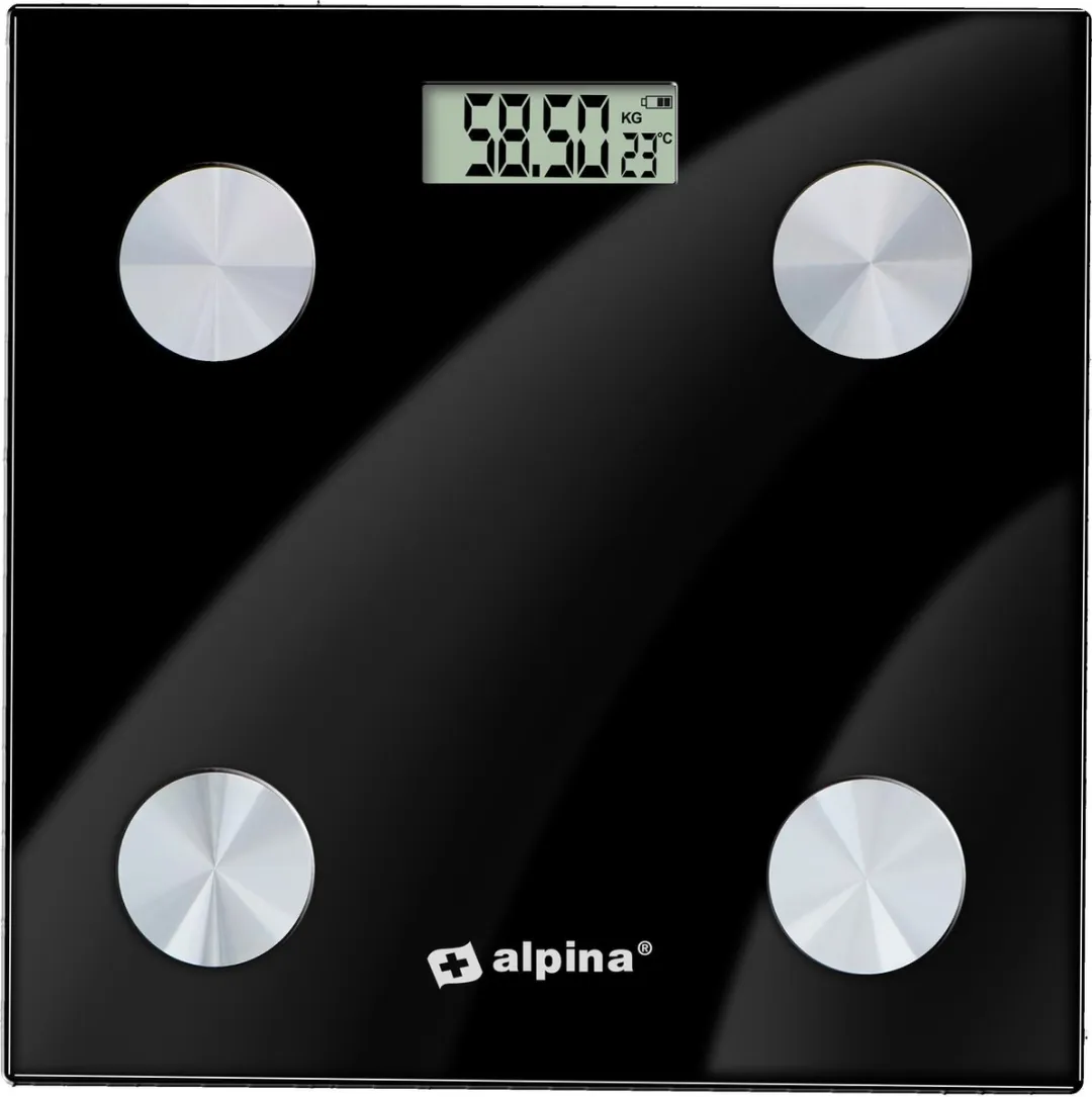 Alpina Personenweegschaal Digitale Slimme - 180kg - Zwart