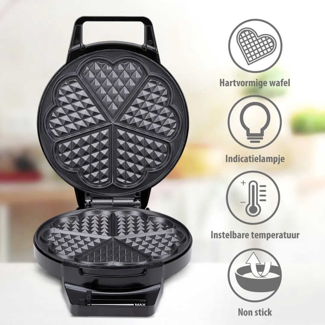 Alpina Wafelmaker Hartvorm 1000W - 2 Platen - 5 Wafels - Zwart