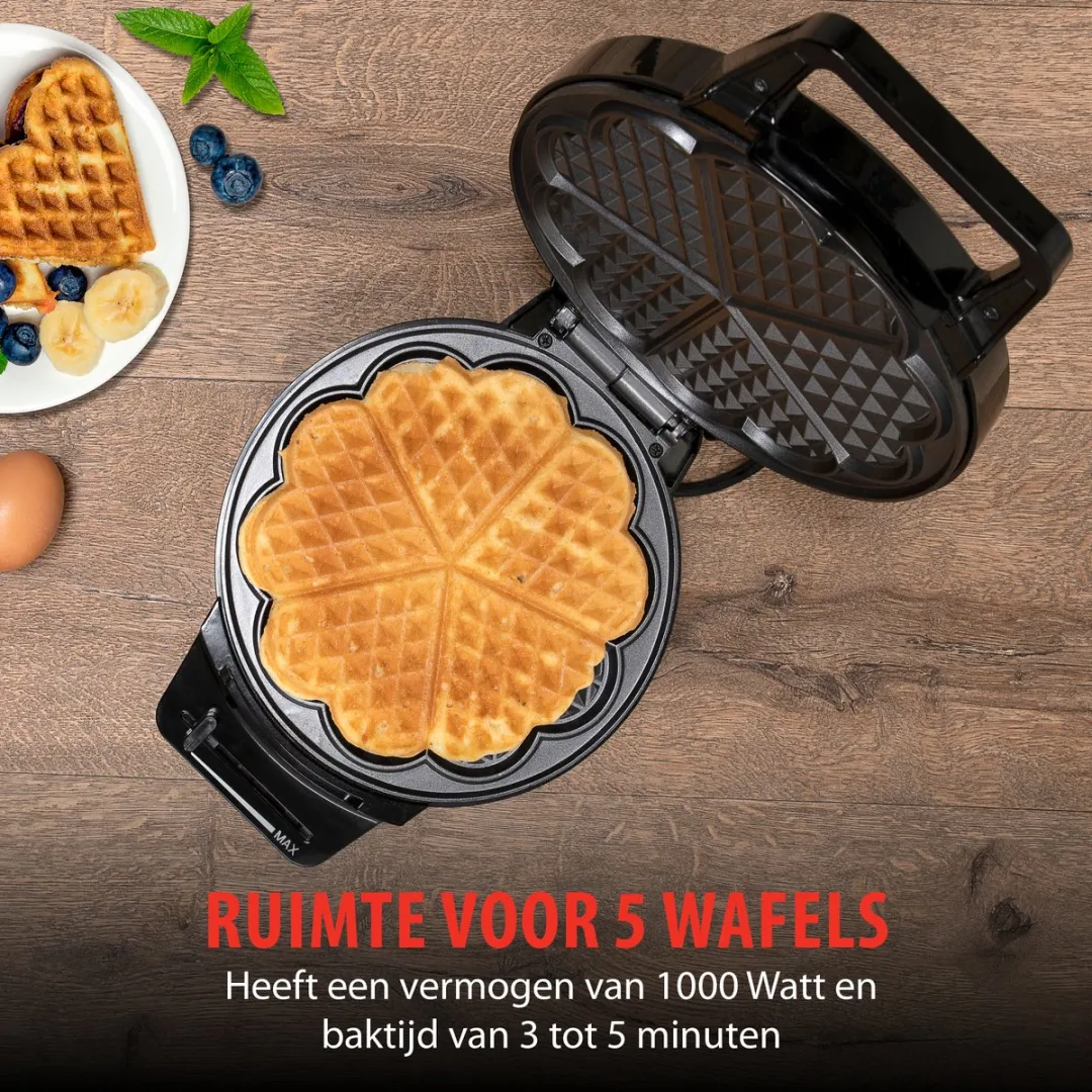 Alpina Wafelmaker Hartvorm 1000W - 2 Platen - 5 Wafels - Zwart