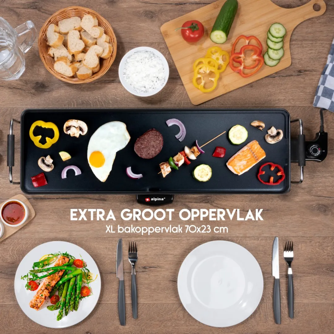 Alpina Teppanyaki Grillplaat 1800W - 70x23cm - Zwart/Chroom - afbeelding 6 van 6