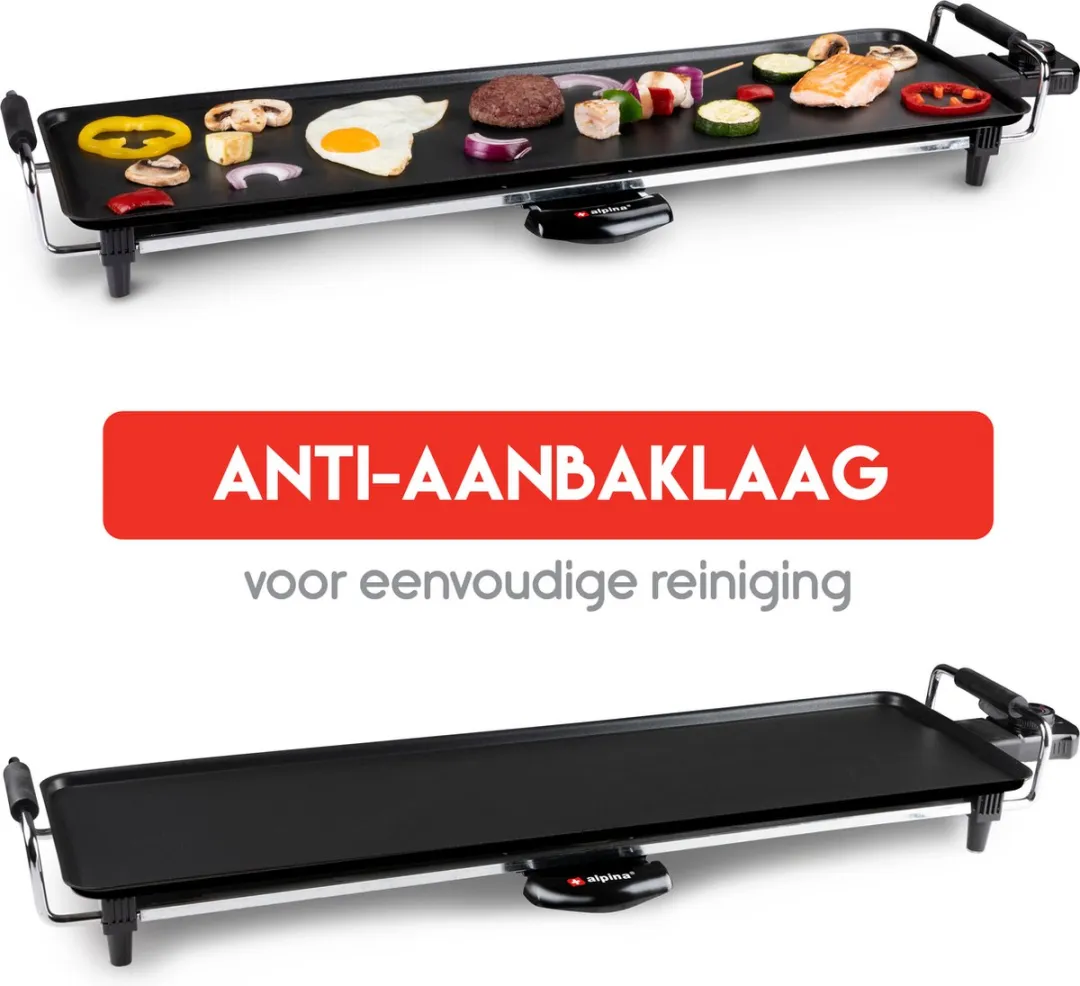 Alpina Teppanyaki Grillplaat 1800W - 70x23cm - Zwart/Chroom