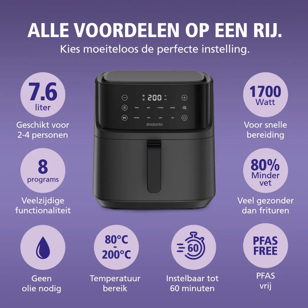 Brabantia Airfryer XXL 7.6L - 1700W - Zwart
