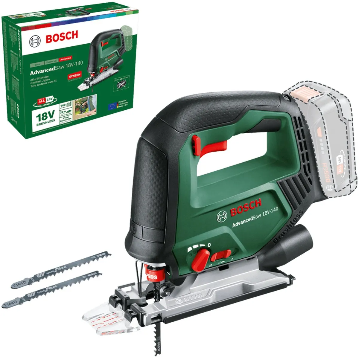 Bosch AdvancedSaw 18V-140 Accudecoupeerzaag - 3 Zaagbladen T144D