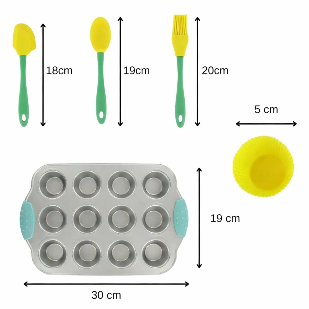 Fackelmann 44897 Mini Cupcakes Set - 16 Stuks - Blauw/Geel/ Groen/Grijs