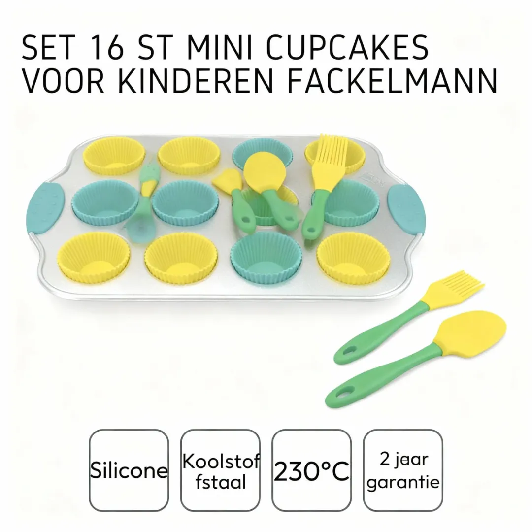 Fackelmann 44897 Mini Cupcakes Set - 16 Stuks - Blauw/Geel/ Groen/Grijs
