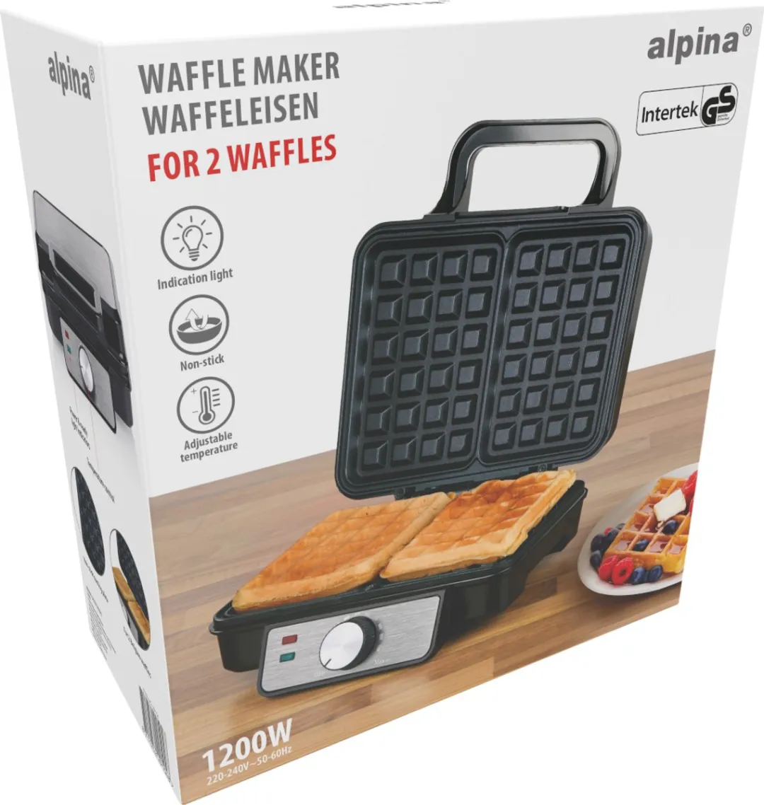 Alpina Wafelmaker 1200W - 2 Platen - Zwart