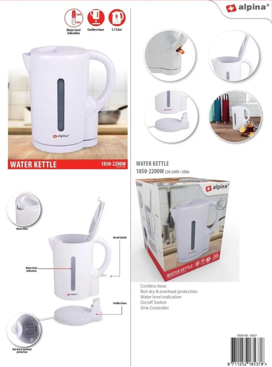 Alpina KE01101-GS Waterkoker 2200W - 1,7L - Wit