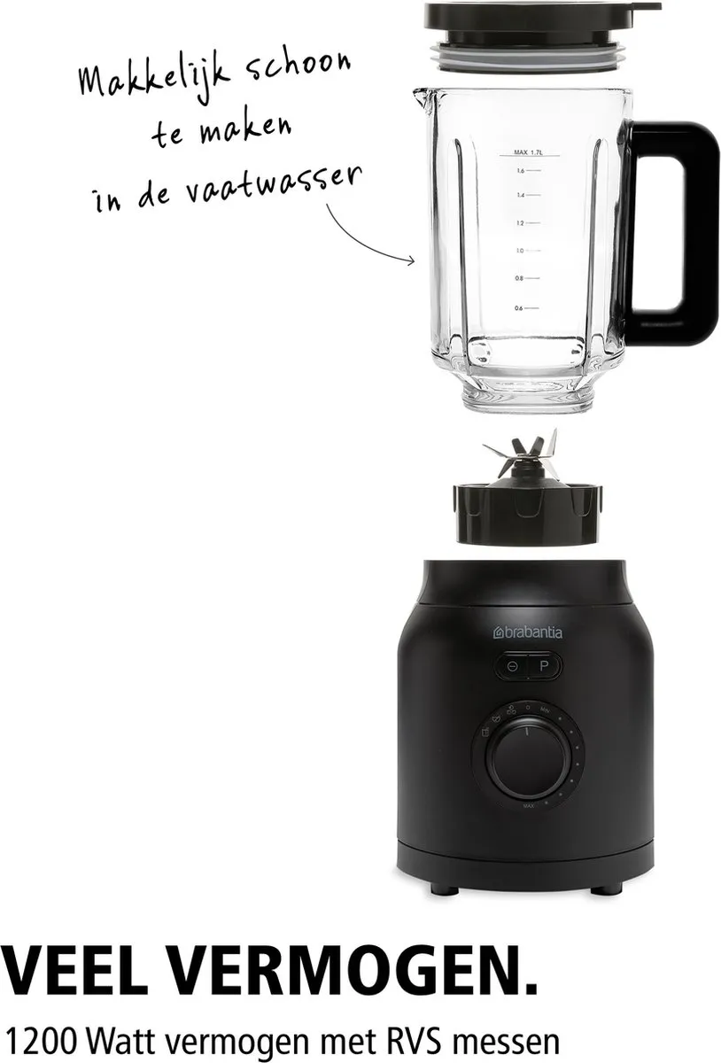 Brabantia Blender 1200W 1.7L - 9 Snelheden - Zwart