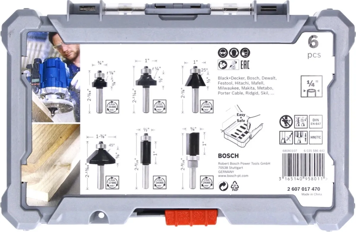 Bosch Kant- en Lijstfrezenset 6-delig 1/4" - 2607017470 - afbeelding 6 van 6