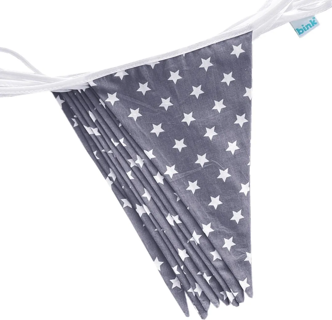 BINK Bedding Stoffen Slinger Stars Grijs XL - 7.5m 15 Vlaggetjes