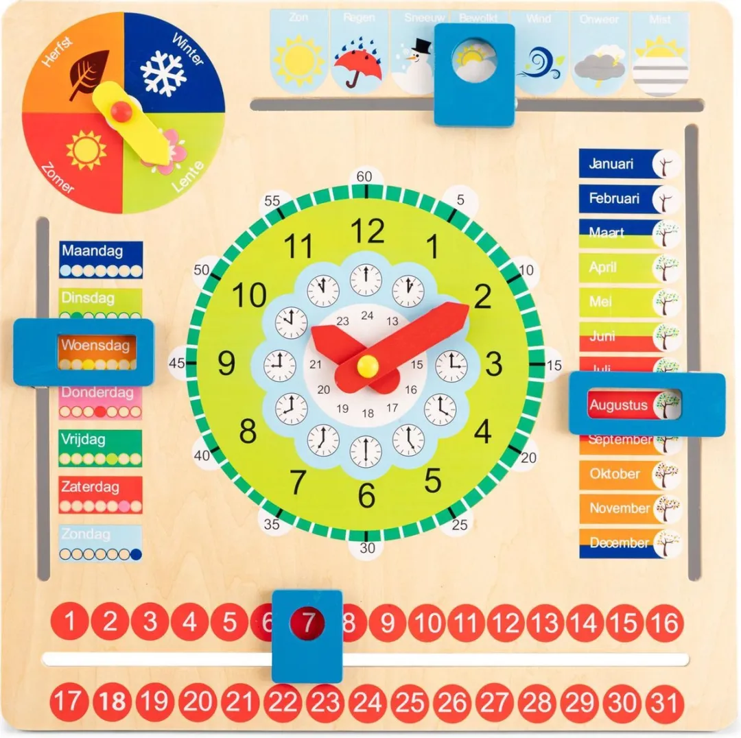 New Classic Toys Houten Kalenderklok 10603 - Nederlands - Pastel