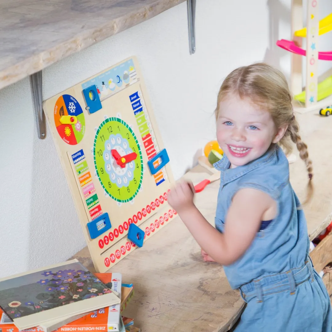 New Classic Toys Houten Kalenderklok 10603 - Nederlands - Pastel