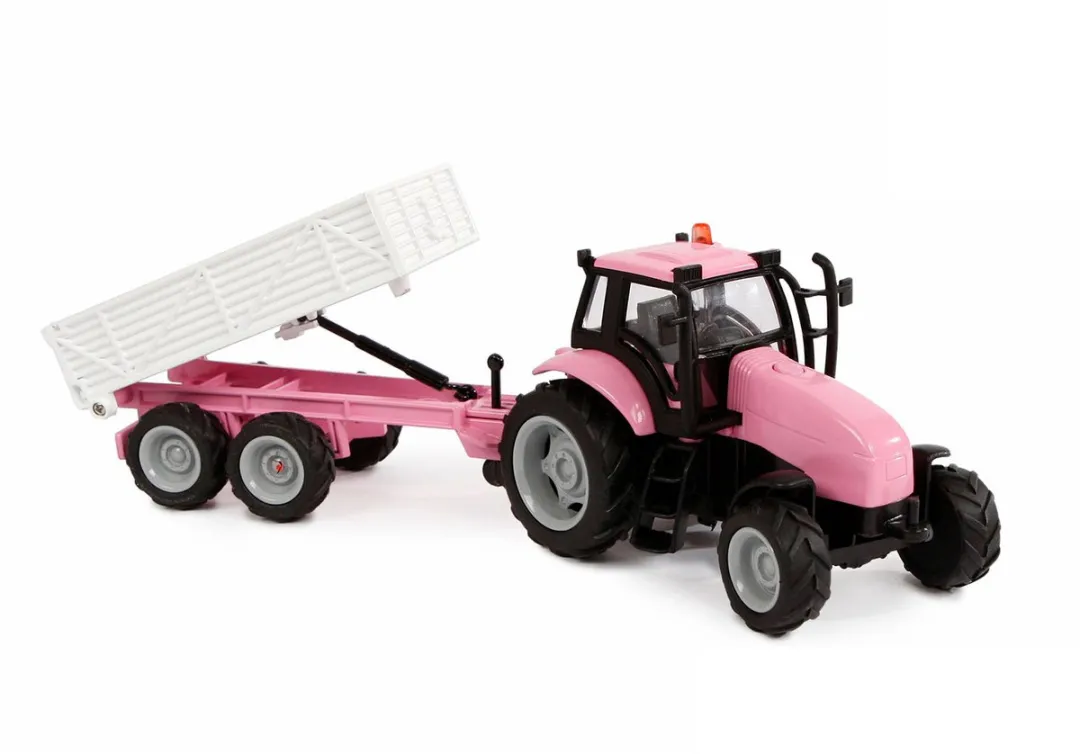 Kids Globe Die-cast Tractor met Aanhanger Roze - 510241