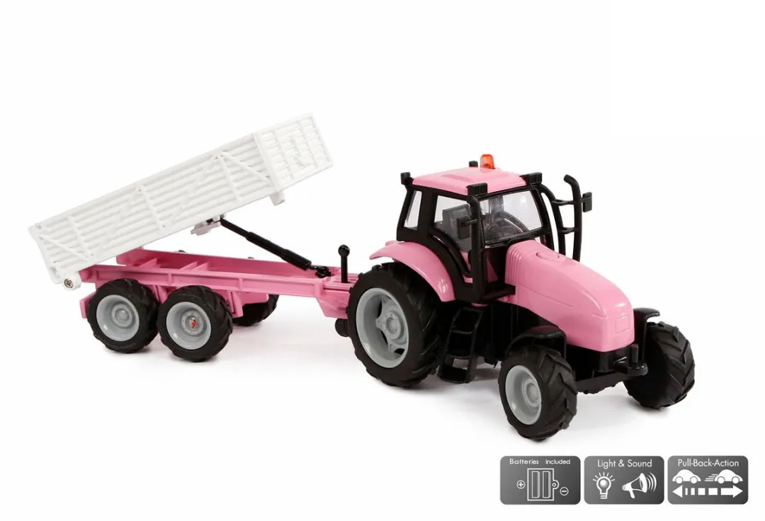 Kids Globe Die-cast Tractor met Aanhanger Roze - 510241