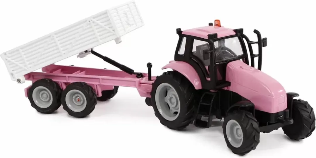 Kids Globe Die-cast Tractor met Aanhanger Roze - 510241