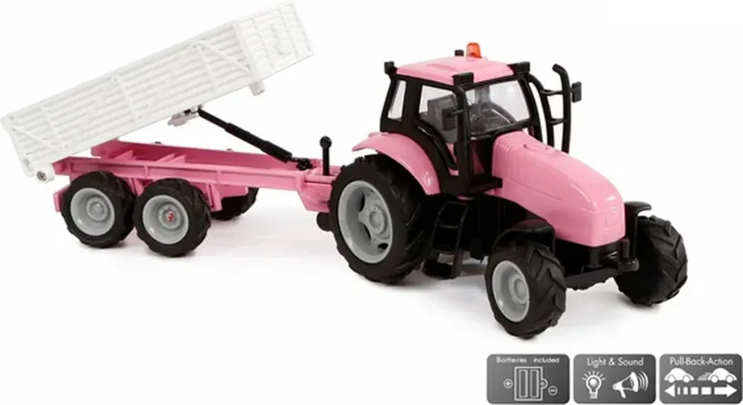 Kids Globe Die-cast Tractor met Aanhanger Roze - 510241