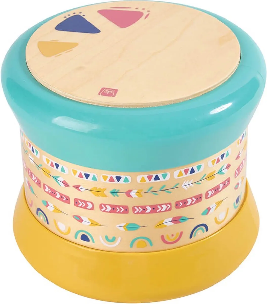 Eurekakids Speelgoedtrommel Baby Hout - Rollende Elektrische Trommel met Licht, Ritmes en Geluid - 15 x 15 x 15 cm - Kruipspeelgoed