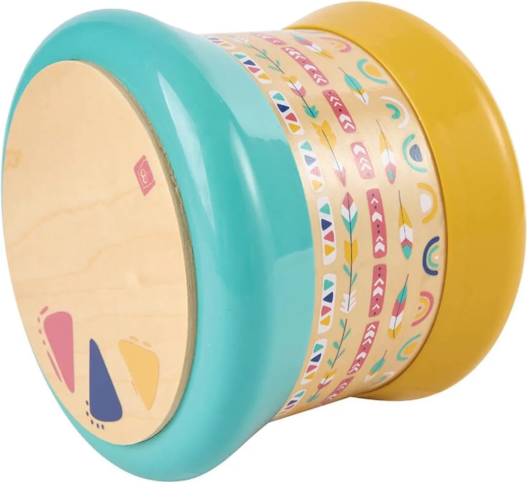 Eurekakids Speelgoedtrommel Baby Hout - Rollende Elektrische Trommel met Licht, Ritmes en Geluid - 15 x 15 x 15 cm - Kruipspeelgoed