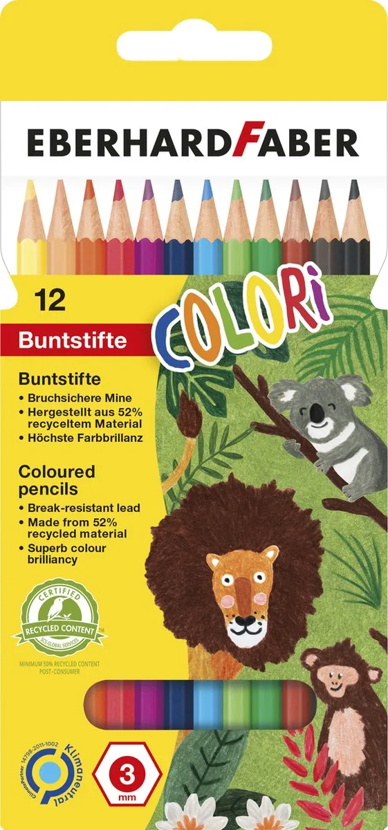 Eberhard Faber kleurpotloden - Colori - etui à 12 stuks - assorti kleuren - houtvrij - EF-514812