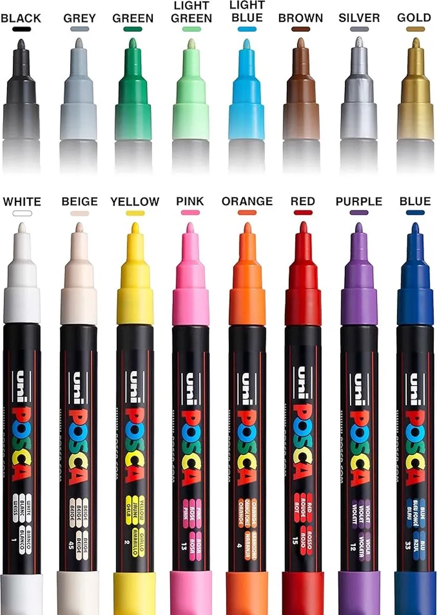 Posca Uni PC3M Stiften - 16 Stuks - Standaard Kleuren