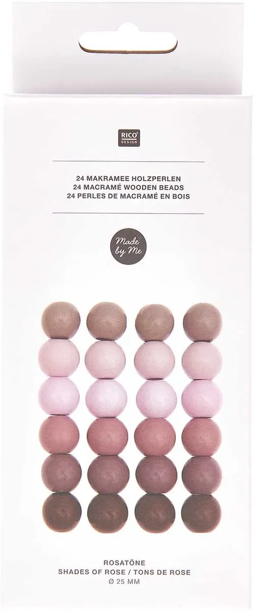 Rico Design Macramé Houten kralen 24 Stuks - Ø25mm - Roze Tinten