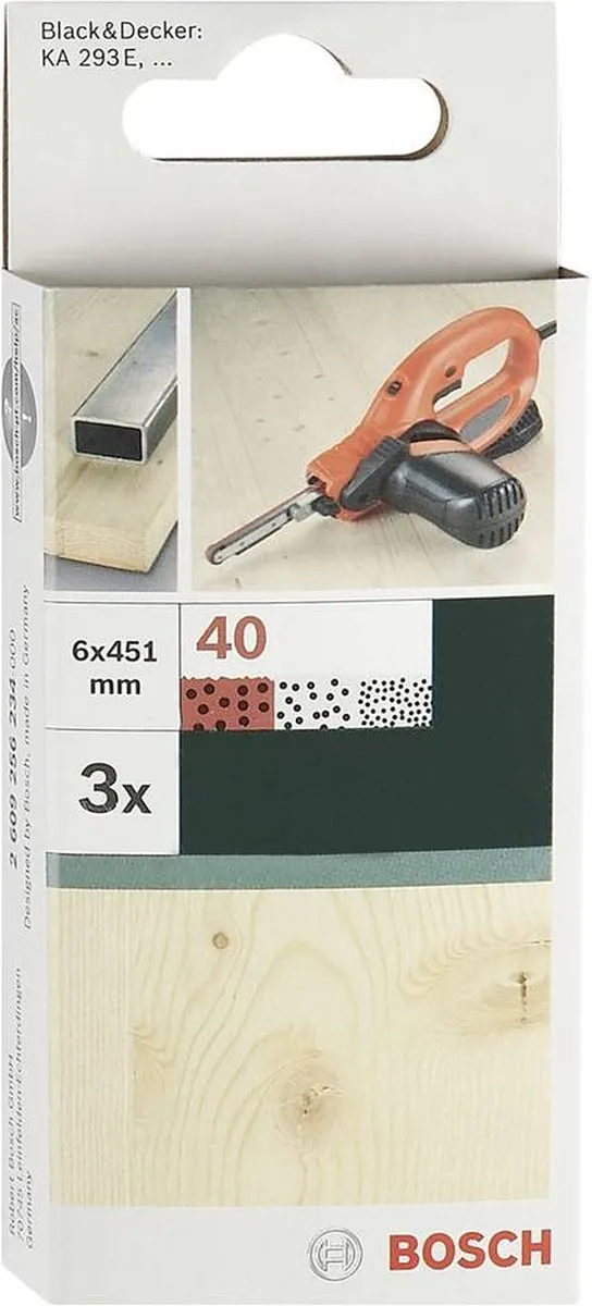 Bosch - 3-delige schuurbandenset voor Black & Decker Powerfile, rode kwaliteit 40, ongeperforeerd, gespannen