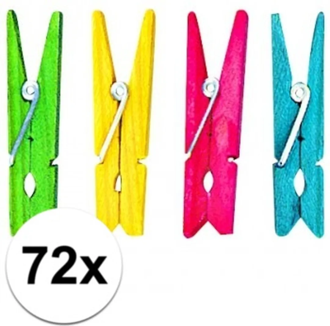 Rayher hobby Kleine Houten Knijpers - 72 Stuks - Gekleurd Mix