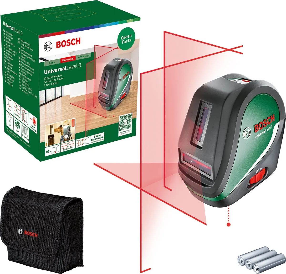 Bosch UniversalLevel 3 Kruislijnlaser - 3x AA Batterijen