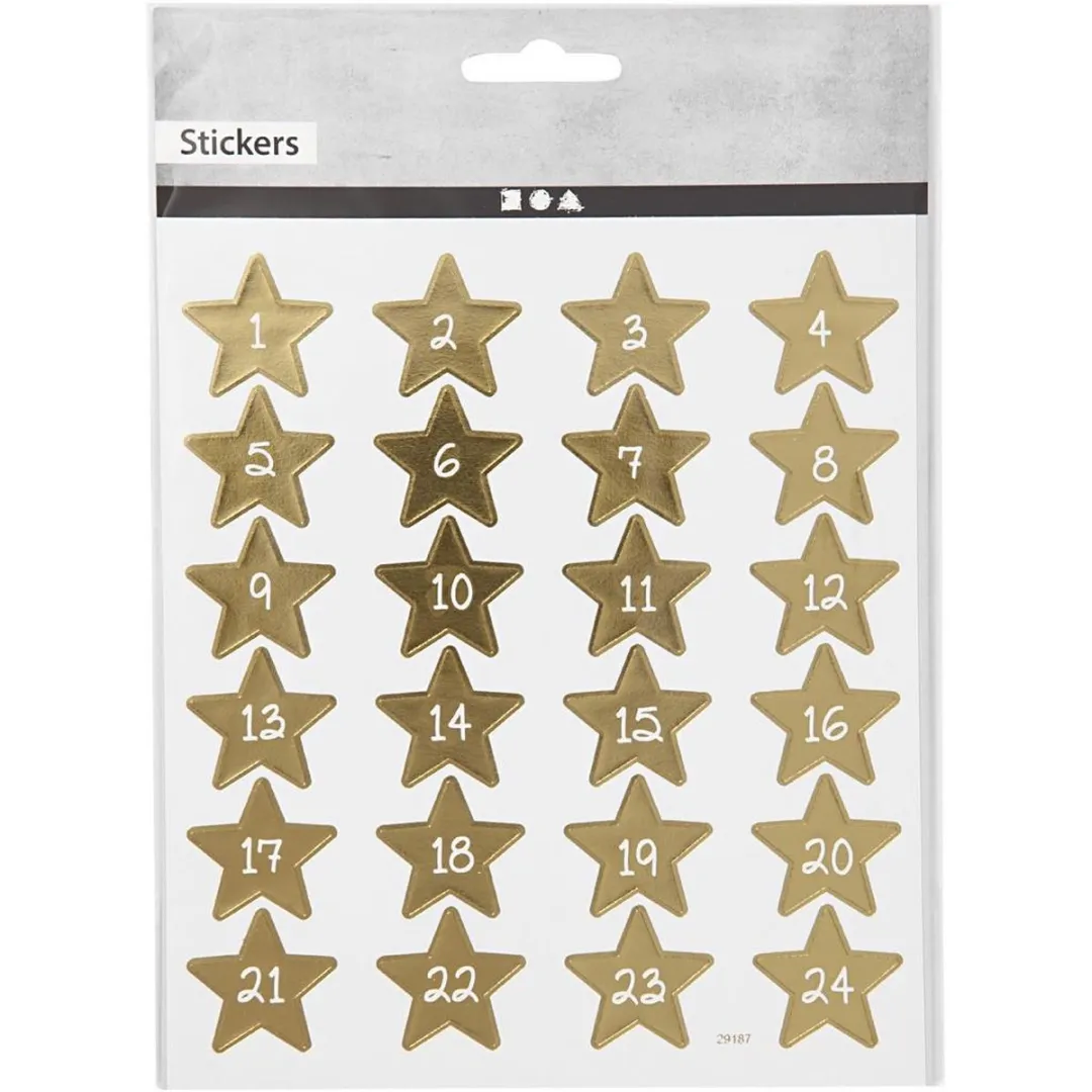 Creativ Company Advent Stickers Gouden Sterren 1-24 - 24 Stuks