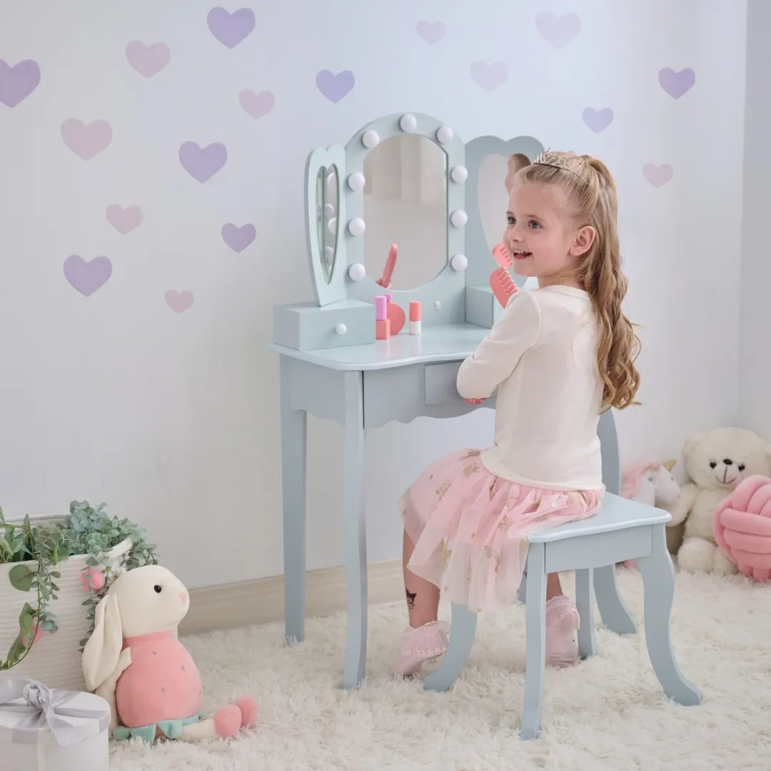 Teamson Kids Houten Kaptafel Hartvormig - LED - Blauw