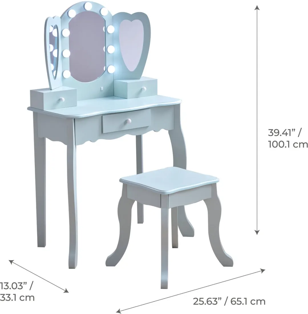 Teamson Kids Houten Kaptafel Hartvormig - LED - Blauw