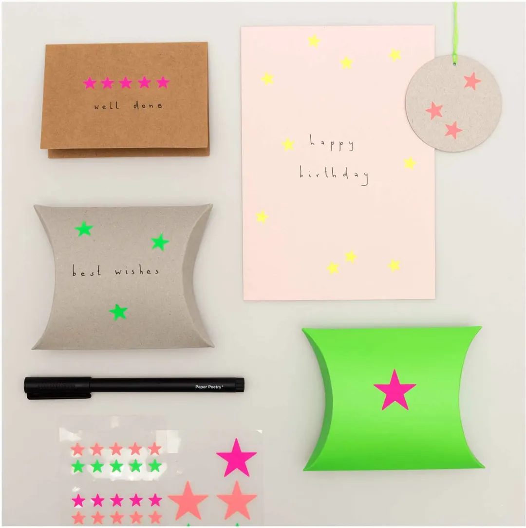 Rico Design Hobby Stickers 128 Stuks - Neon Sterren Ø18mm