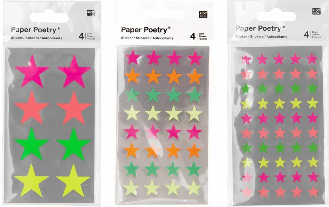 Rico Design Hobby Stickers 128 Stuks - Neon Sterren Ø18mm