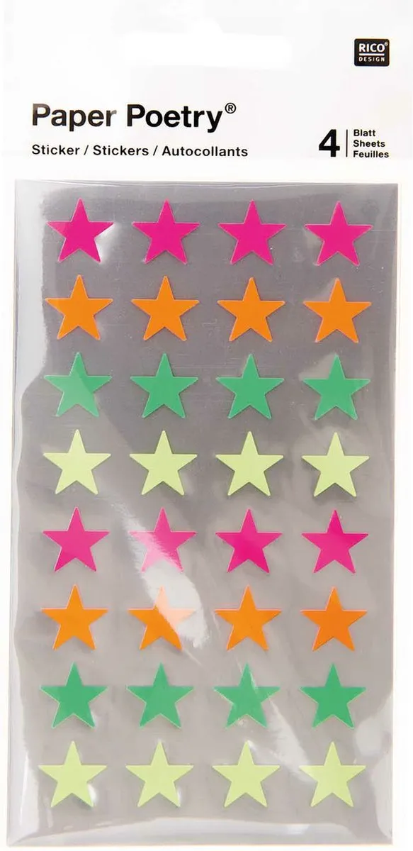 Rico Design Hobby Stickers 128 Stuks - Neon Sterren Ø18mm