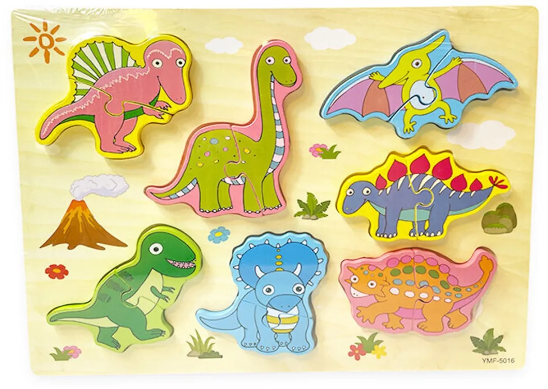 YJ Toys Houten Dinosaurus Inlegpuzzel 14-delig
