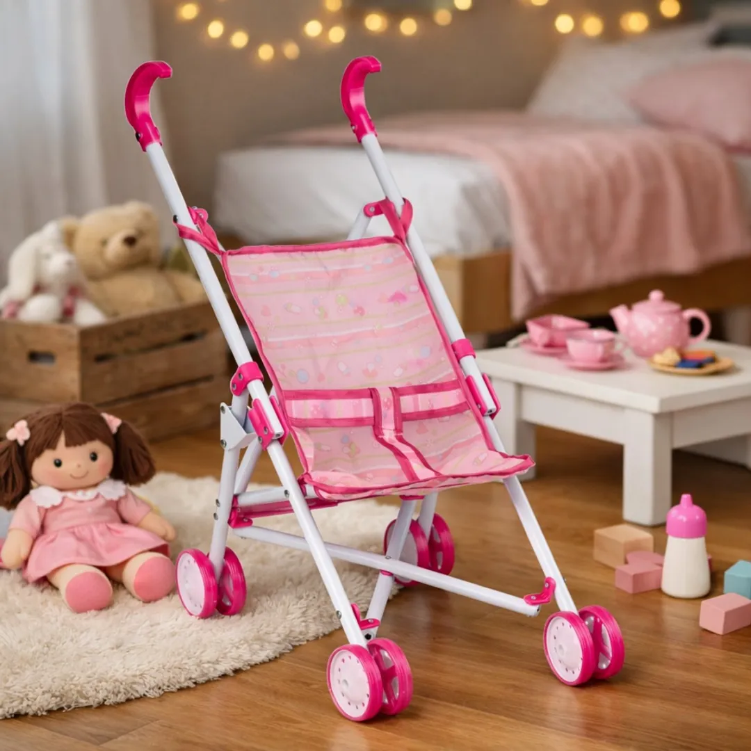 Eddy Toys Poppenwagen Roze Inklapbaar - 35x25x55cm