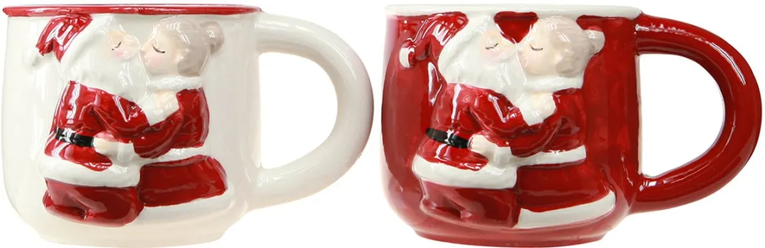 Kaemingk Kerstbeker Keramiek Kerstpaar - Rood/Wit - 2 Stuks