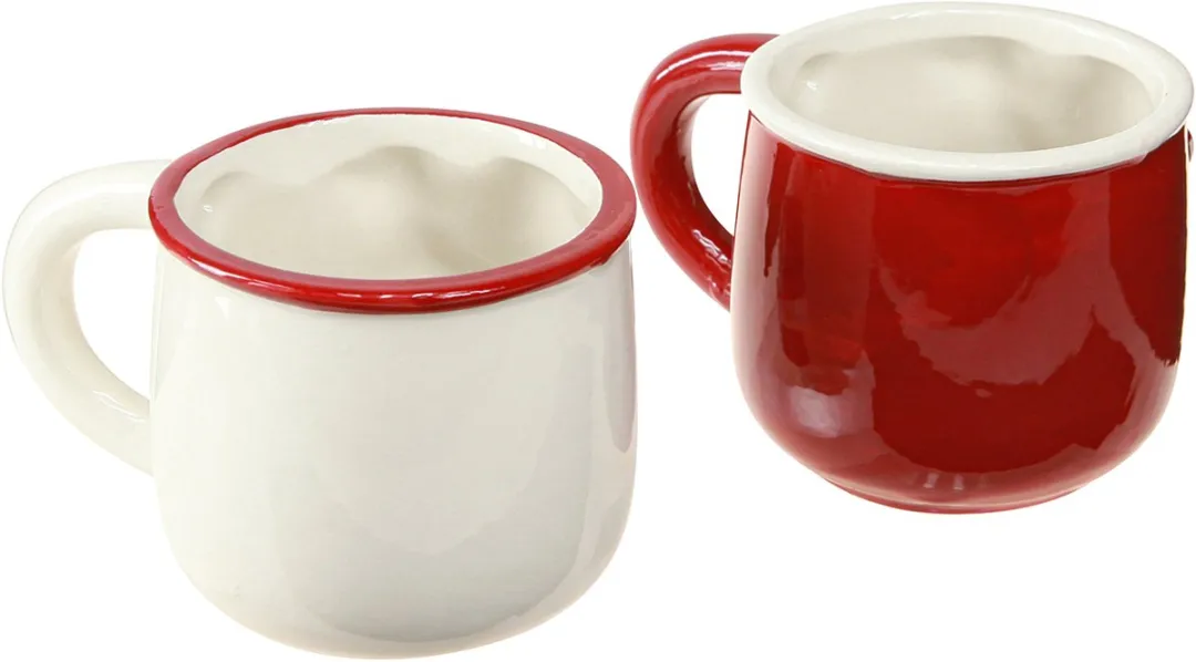 Kaemingk Kerstbeker Keramiek Kerstpaar - Rood/Wit - 2 Stuks