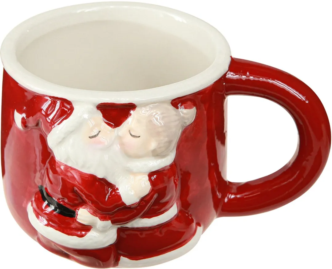 Kaemingk Kerstbeker Keramiek Kerstpaar - Rood/Wit - 2 Stuks