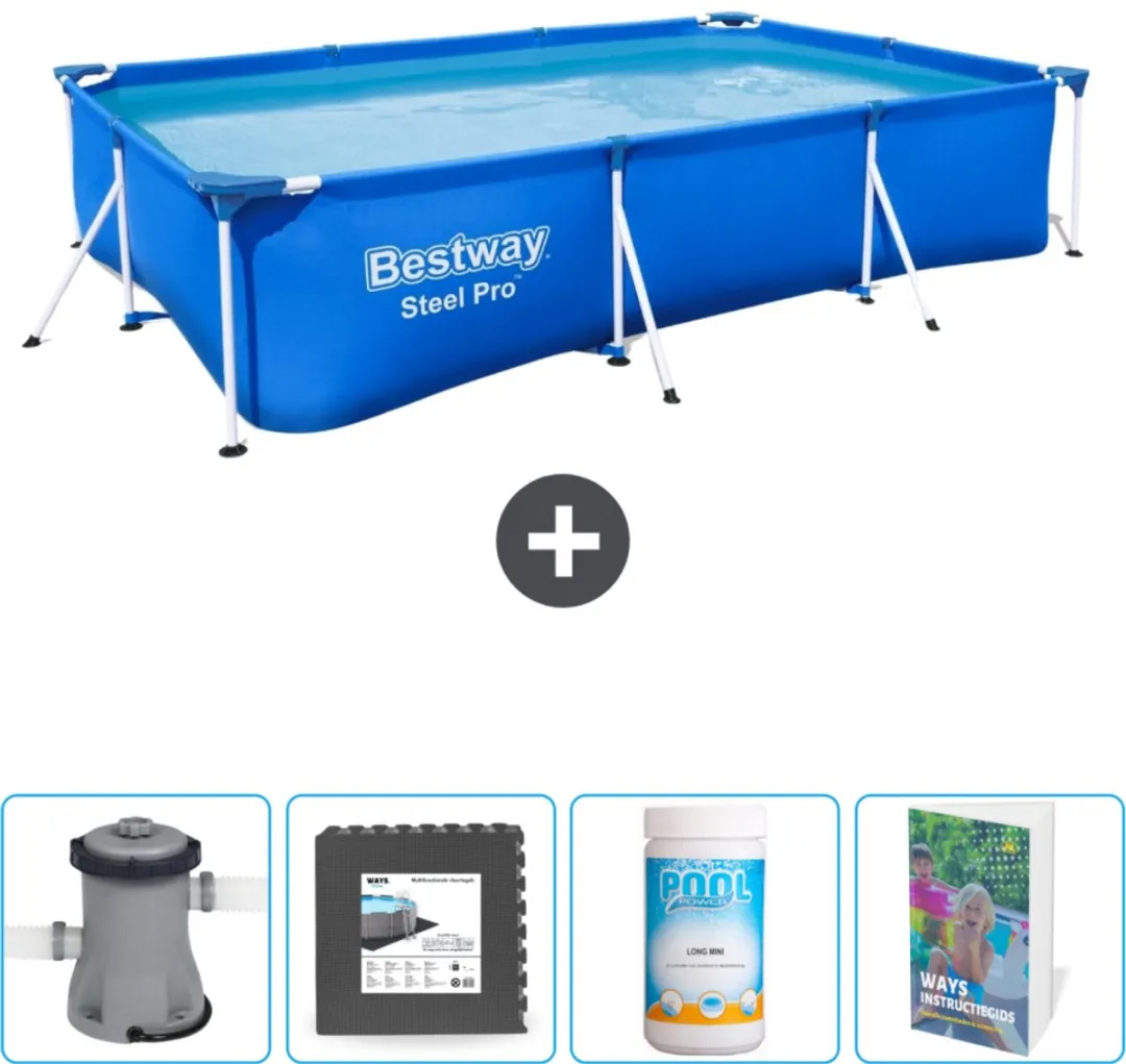 Bestway Steel Pro Zwembad 300x201x66cm - 3300L - Blauw - 56411-Blauw