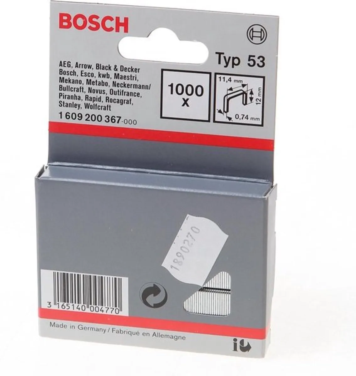 Bosch Fijne draad nieten type 53 11,4x0,74x12mm - 1000 Stuks