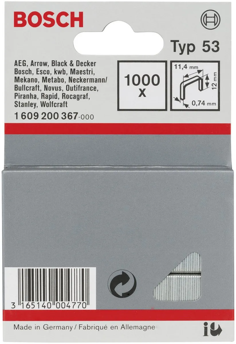 Bosch Fijne draad nieten type 53 11,4x0,74x12mm - 1000 Stuks