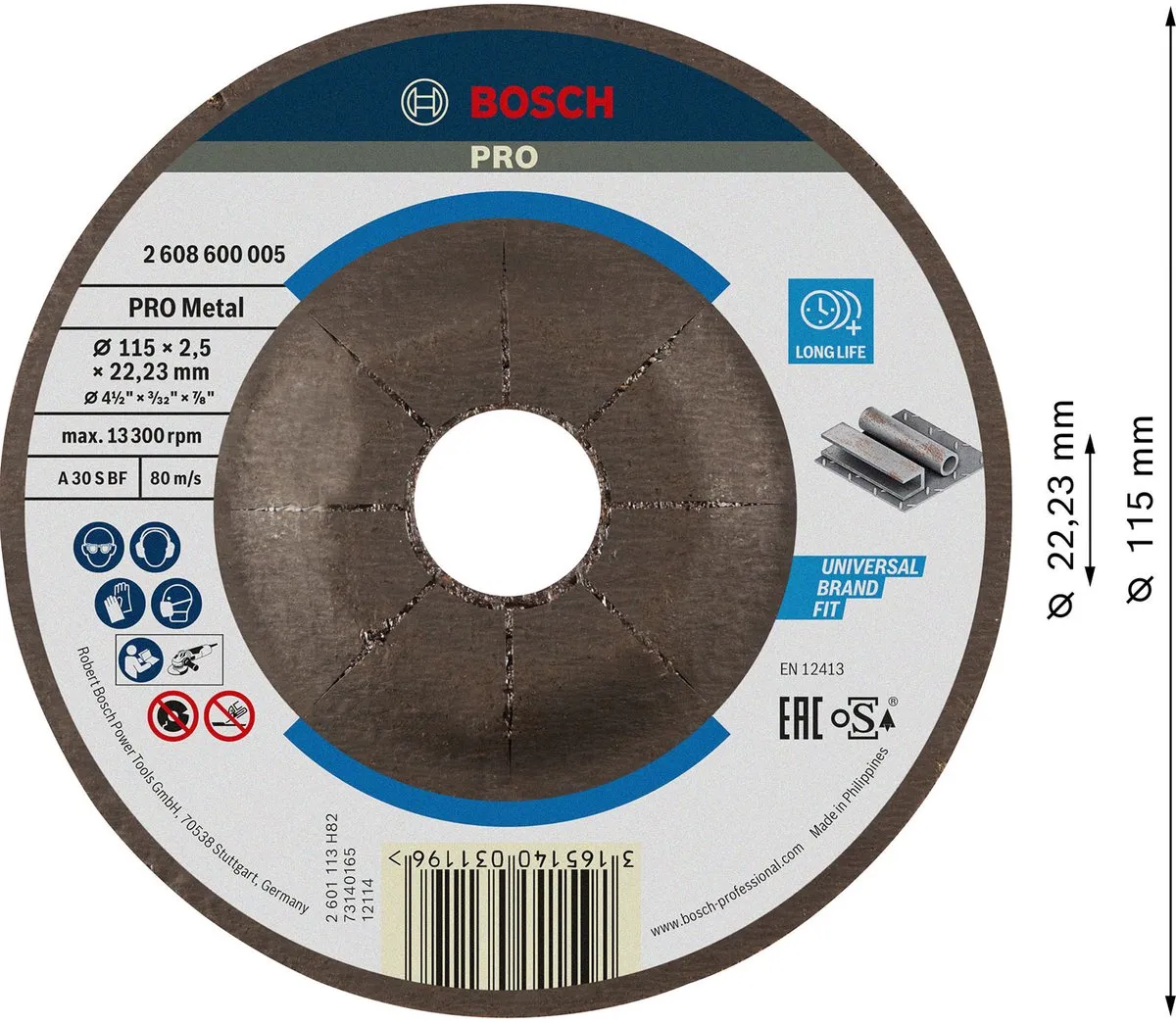 Bosch Expert for Metal A 30 S BF Doorslijpschijf 115mm - Metaal