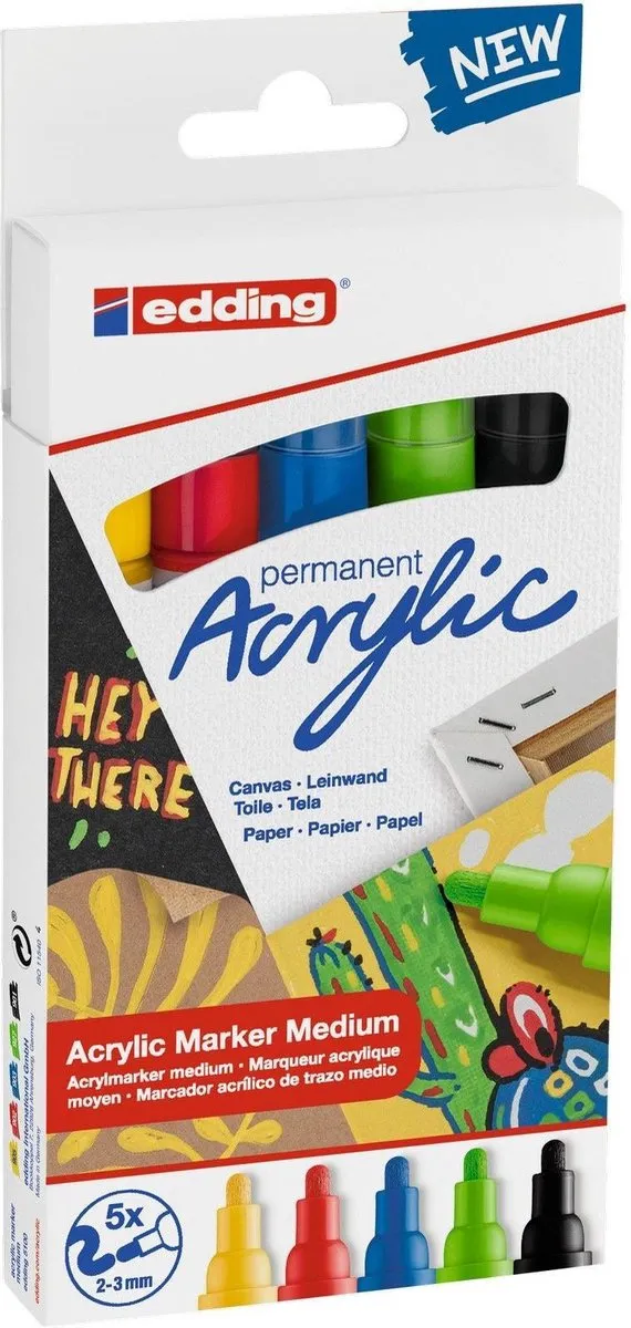 edding 5100 Acrylstiften Set - 5 Stuks Medium