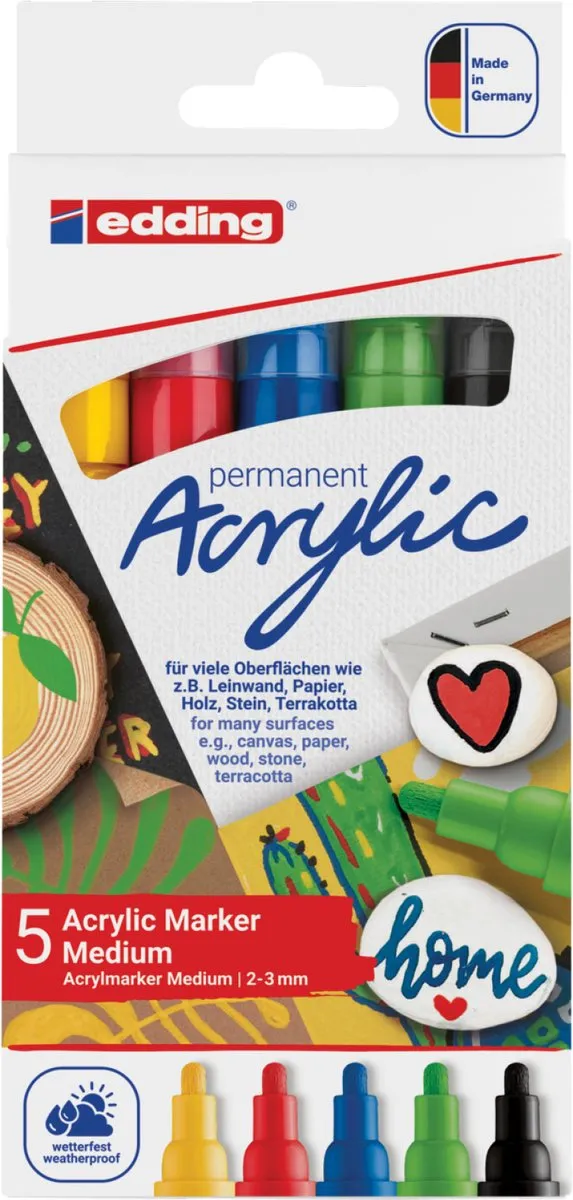 edding 5100 Acrylstiften Set - 5 Stuks Medium